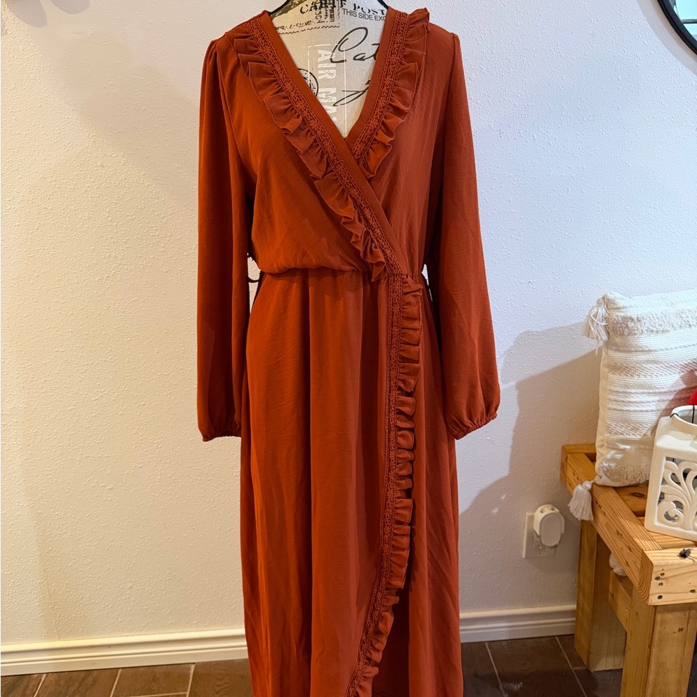 Simple Rust Long Sleeve Dress